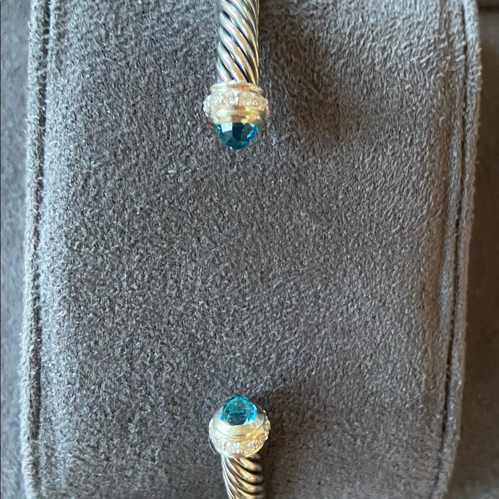 🆕 David Yurman Cable Classic 4mm Bracelet with BLUE TOPAZ & DIAMONDS